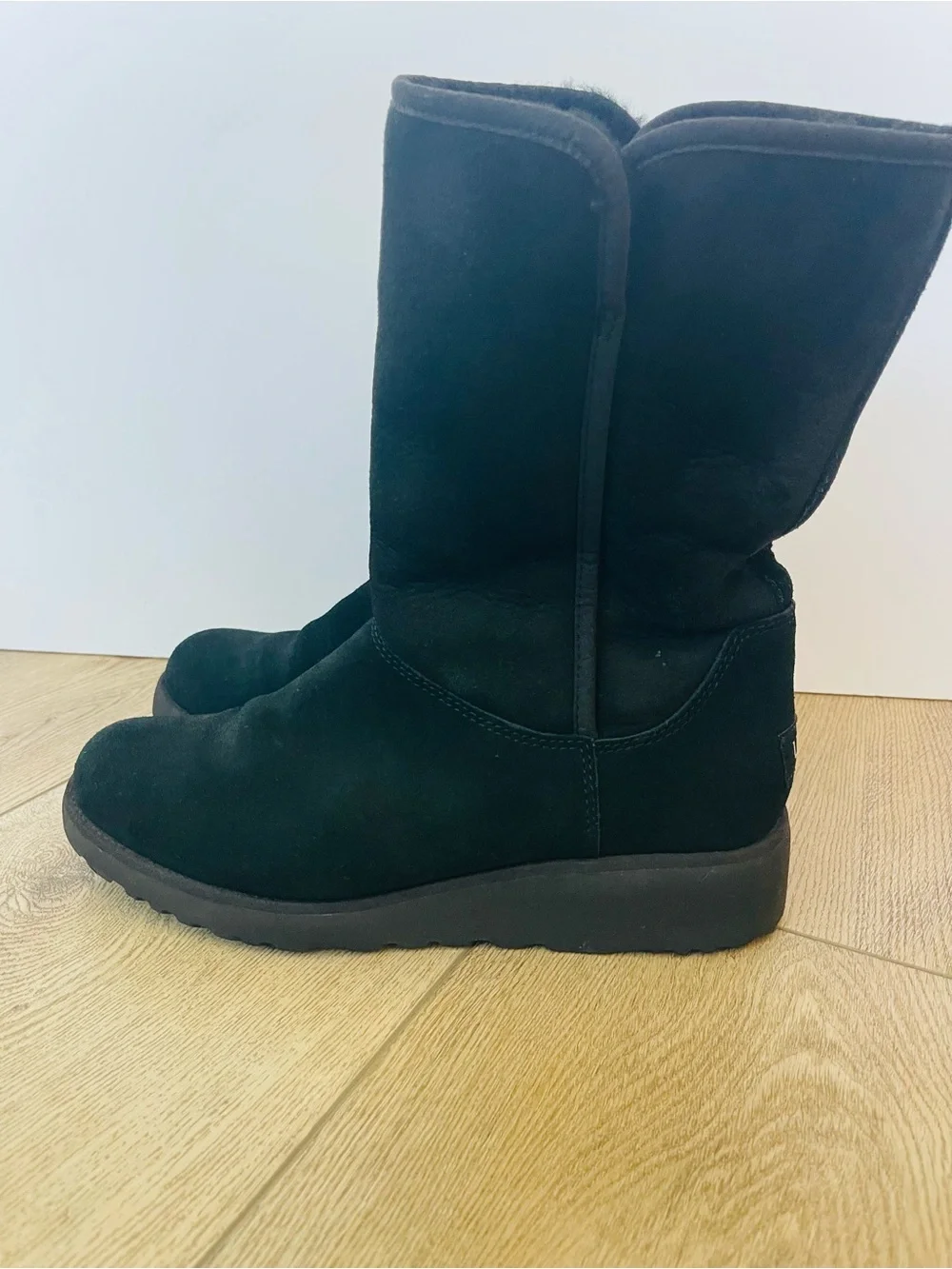 UGG Black Mid-Calf Suede Slip-On Winter Boots